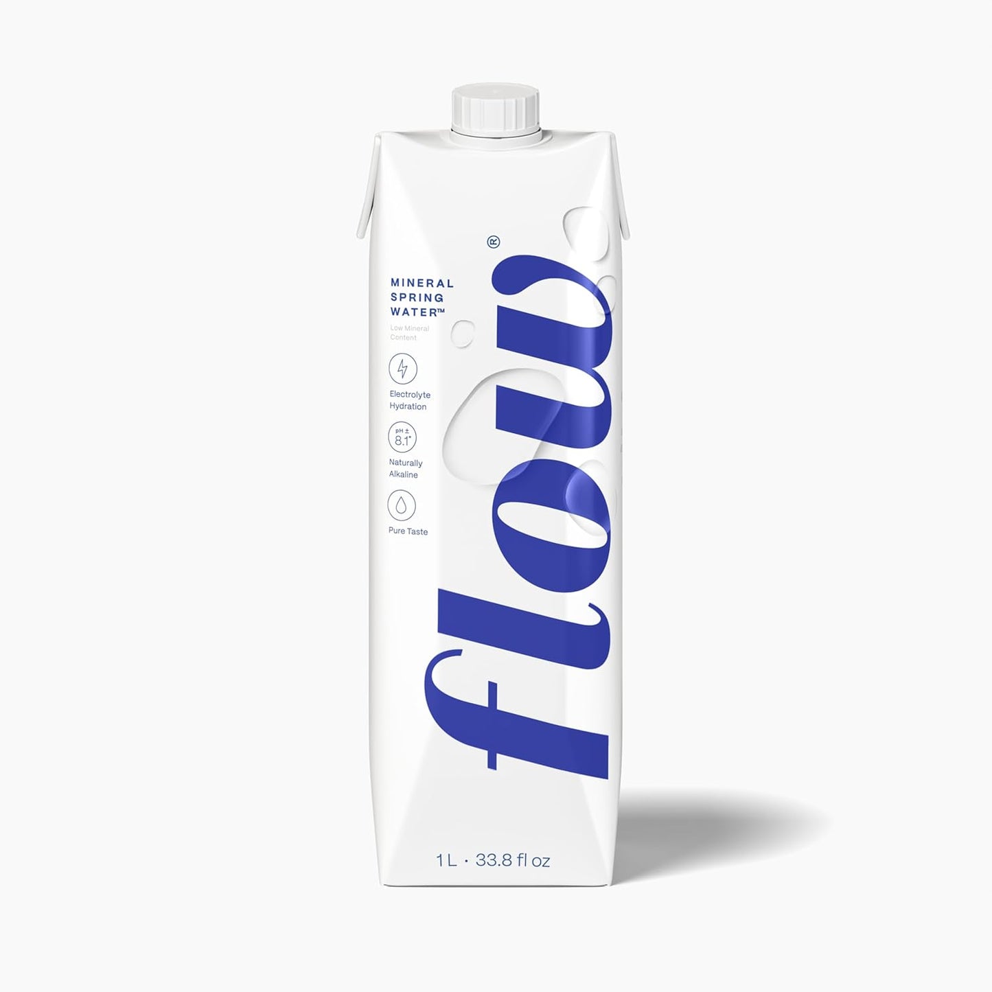 Flow Alkaline Spring Water, 100% Natural Alkaline Water, Eco-Friendly Packaging, Refreshing Taste, Boxed Mineral Water, Natural Electrolytes, Water with pH, Non-GMO, BPA-Free, Pack of 12 x 1L