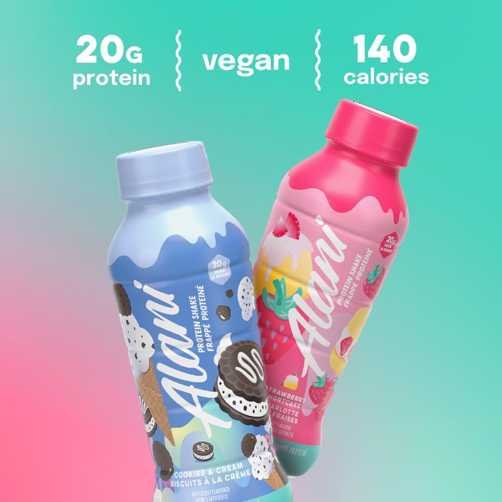 Alani Nu Protein Shake, Ready to Drink, Naturally Flavored, Gluten Free, Only 140 Calories with 20g Protein per 355mL bottle (Cookies & Cream, 12 Pack)