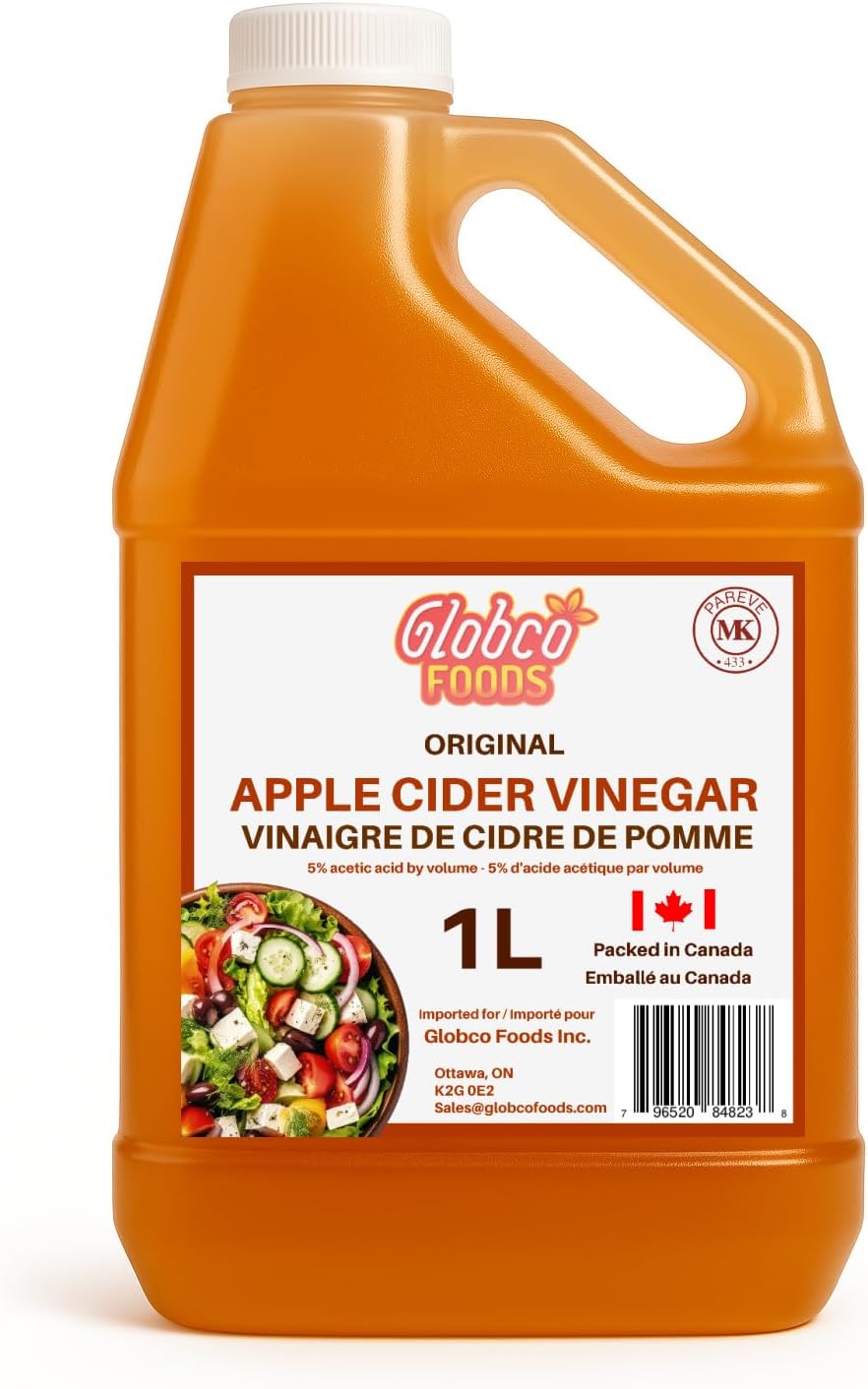 Apple Cider Vinegar – 1L Bottle – Packed in Canada by Local Canadian Business – Kosher Certified – All-Natural Vinegar for Cooking, Pickling, and Wellness Uses