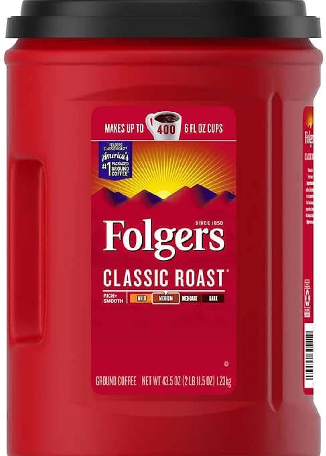 Folgers Classic Roast Medium Ground Coffee, 43.5 Ounces, 1.23 kg, Red