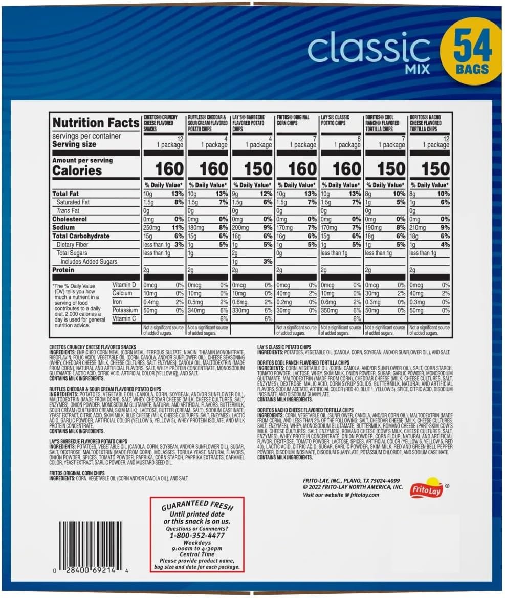 Frito Lay Classic Chips Variety, 1 Ounce (54 Count)