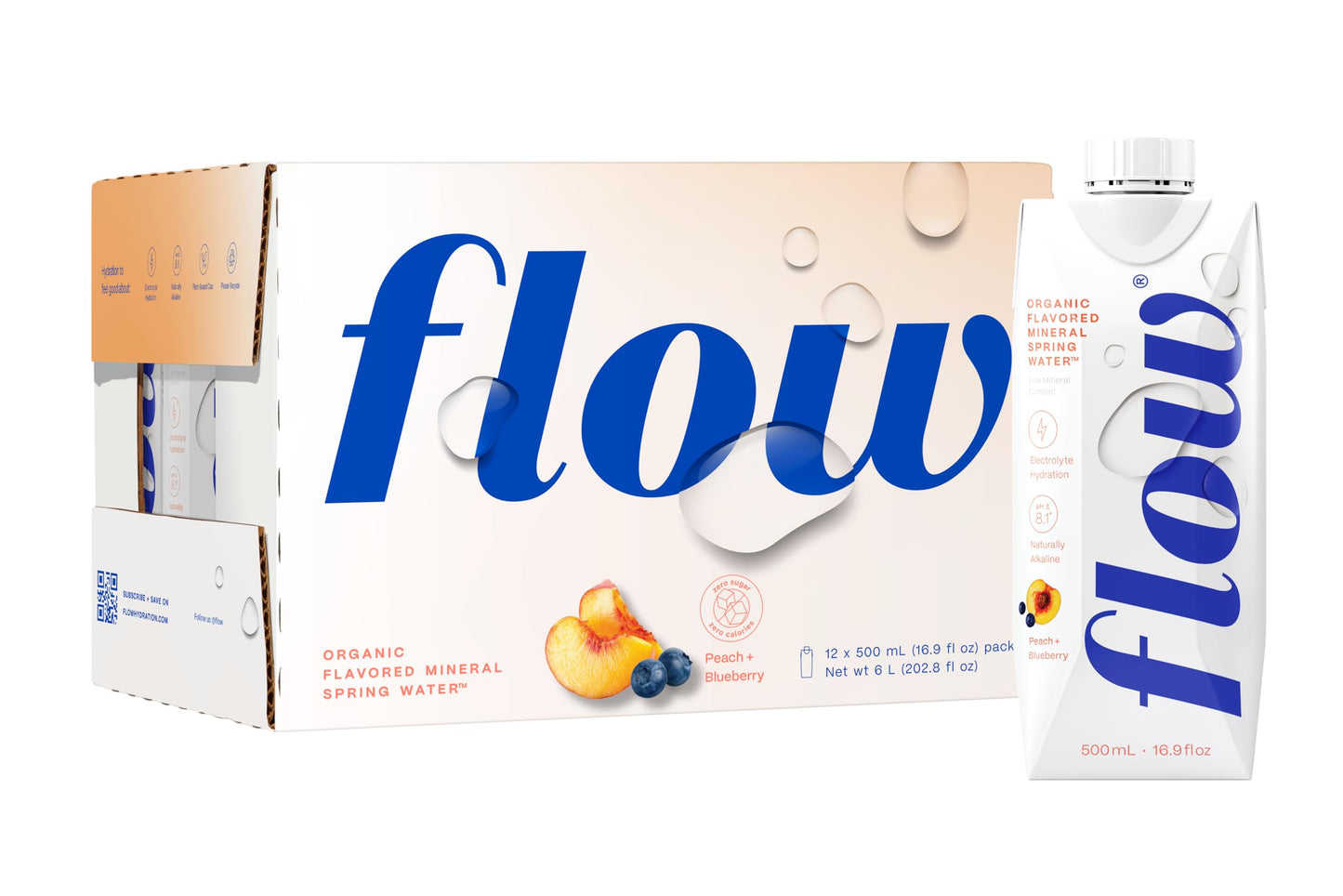 Flow Alkaline Spring Water, 100% Natural Alkaline Water, Eco-Friendly Packaging, Refreshing Taste, Boxed Mineral Water, Natural Electrolytes, Water with pH, Non-GMO, BPA-Free, Pack of 12 x 1L
