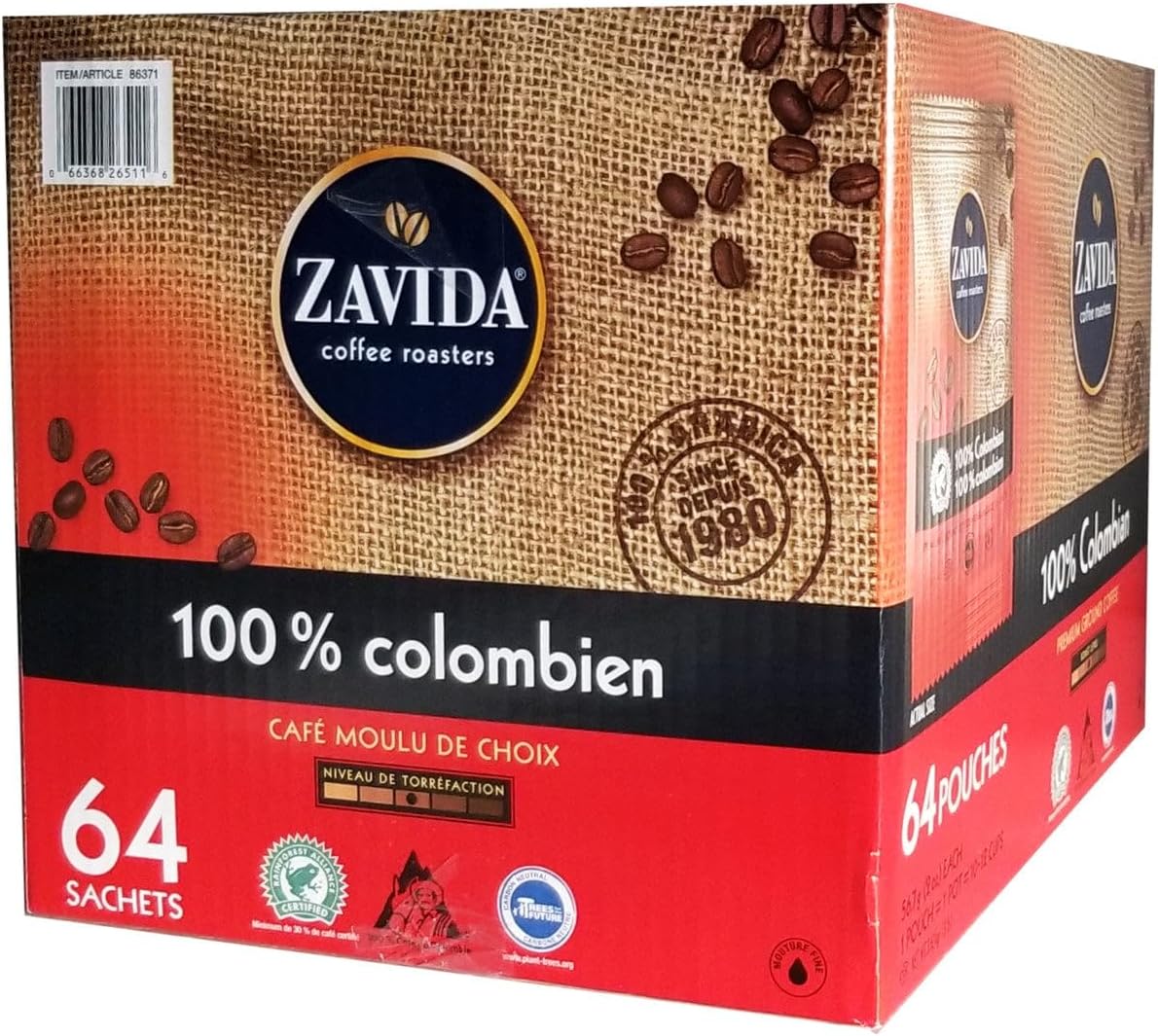 Zavida 100% Colombian Coffee, 64 Count, 3.63 Kg