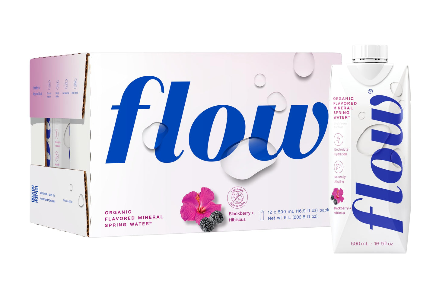Flow Alkaline Spring Water, 100% Natural Alkaline Water, Eco-Friendly Packaging, Refreshing Taste, Boxed Mineral Water, Natural Electrolytes, Water with pH, Non-GMO, BPA-Free, Pack of 12 x 1L