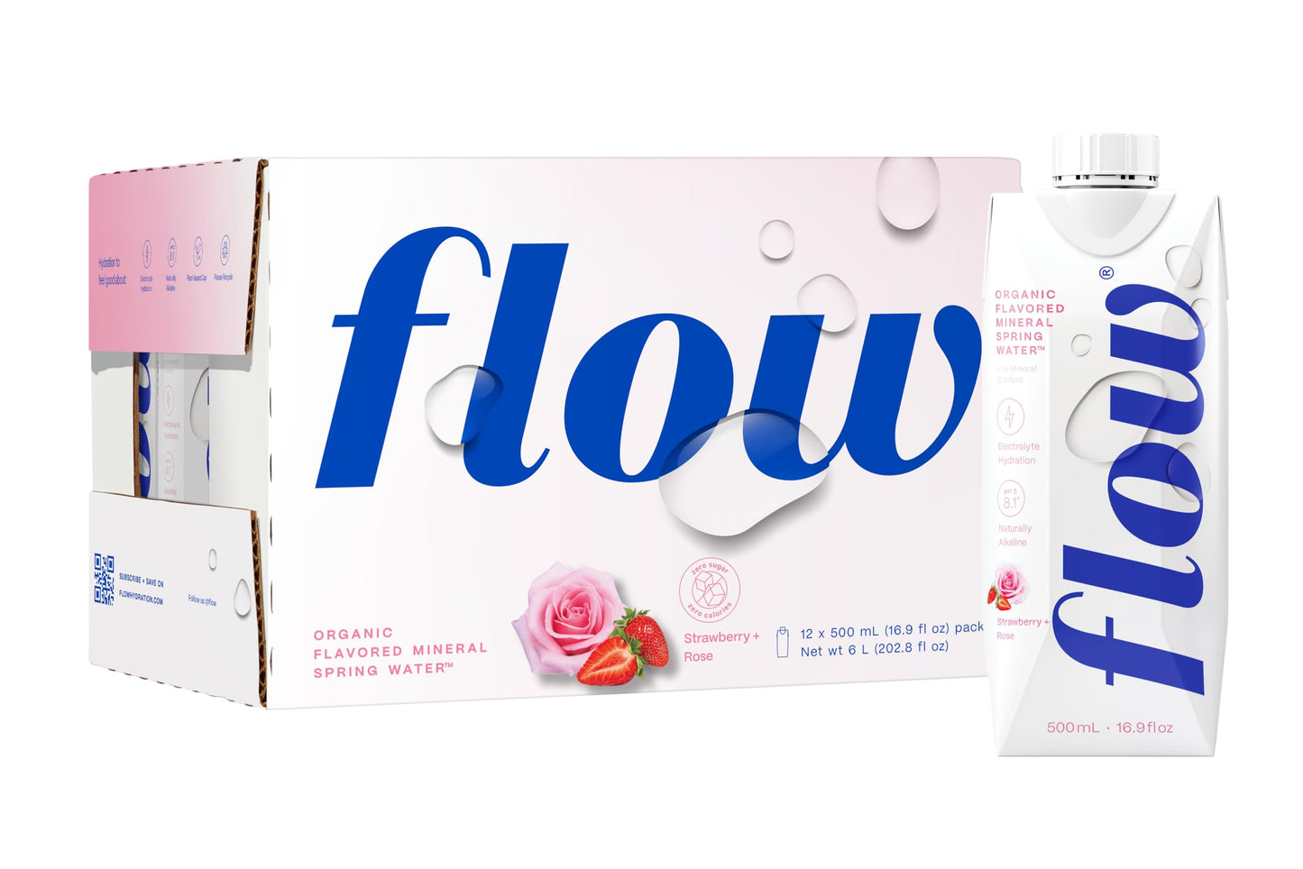Flow Alkaline Spring Water, 100% Natural Alkaline Water, Eco-Friendly Packaging, Refreshing Taste, Boxed Mineral Water, Natural Electrolytes, Water with pH, Non-GMO, BPA-Free, Pack of 12 x 1L