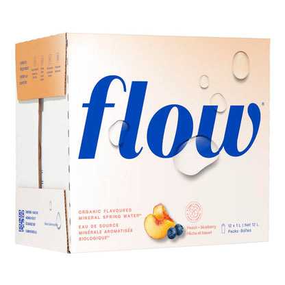 Flow Alkaline Spring Water, 100% Natural Alkaline Water, Eco-Friendly Packaging, Refreshing Taste, Boxed Mineral Water, Natural Electrolytes, Water with pH, Non-GMO, BPA-Free, Pack of 12 x 1L