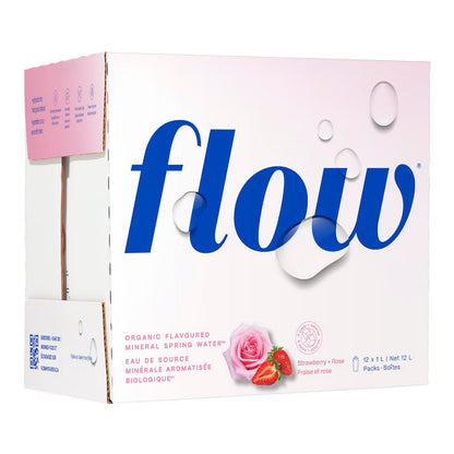 Flow Alkaline Spring Water, 100% Natural Alkaline Water, Eco-Friendly Packaging, Refreshing Taste, Boxed Mineral Water, Natural Electrolytes, Water with pH, Non-GMO, BPA-Free, Pack of 12 x 1L