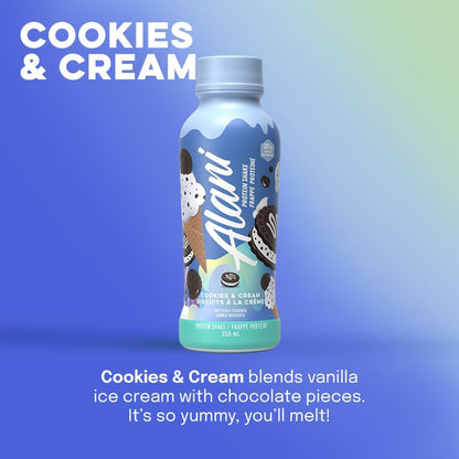 Alani Nu Protein Shake, Ready to Drink, Naturally Flavored, Gluten Free, Only 140 Calories with 20g Protein per 355mL bottle (Cookies & Cream, 12 Pack)