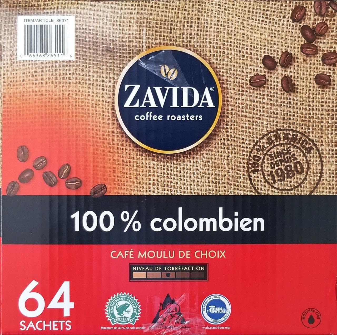 Zavida 100% Colombian Coffee, 64 Count, 3.63 Kg